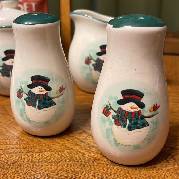 Vintage Stoneware Snowman Tabletop Serving Set Tabletop Christmas Snowman Set - Picture 8 of 13